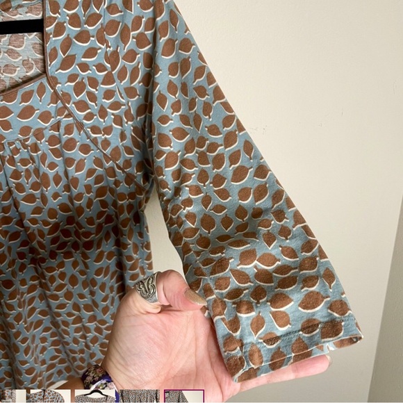 Boden Leaf Pattern 3/4 Sleeve Cotton Blend Blouse Size 12 - Picture 6 of 8